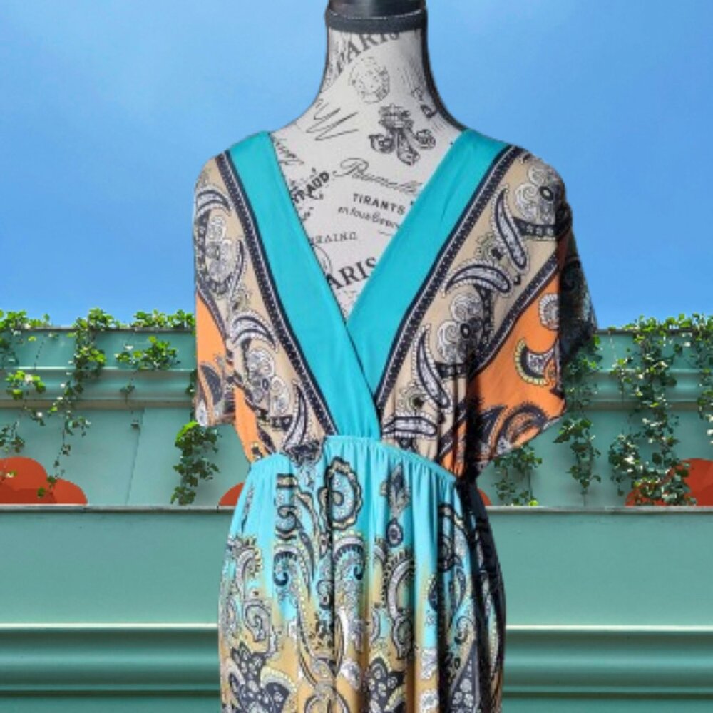 Christina Love Paisley Turquoise and Orange Cover Up For Swimsuit or Sundress - Picture 5 of 16